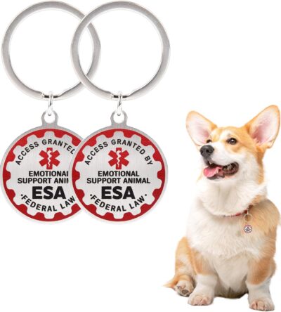 2 Pcs ESA Dog Tag for Dog Collar, Metal Pet ID Tags ESA Tag, Double Sided Metal Emotional Support Animal Badge Accessories (Emotional Support Dog Tag, m)